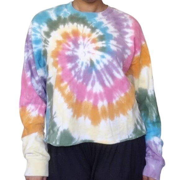 DAYDREAMER tie dye sweatshirt cropped retro boxy pullover rainbow spiral Size L - Picture 1 of 7